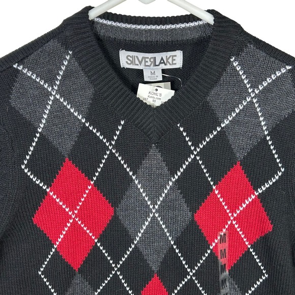 Silverlake Boys Argyle V-Neck Sweater Medium Black Red Gray School Uniform NWT - Picture 1 of 11
